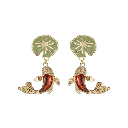Red Koi Lotus Leaf Earrings