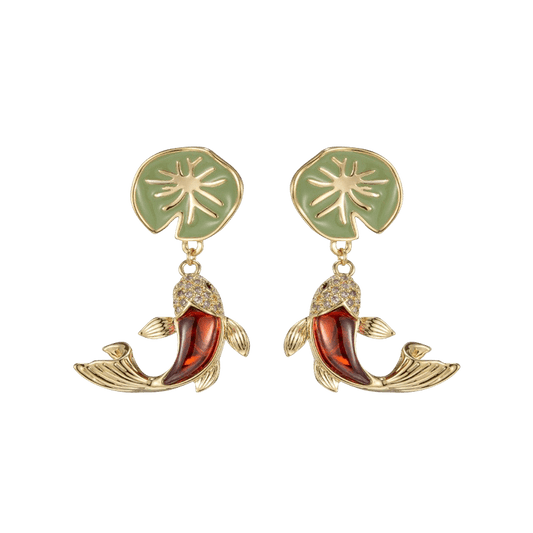 Red Koi Lotus Leaf Earrings