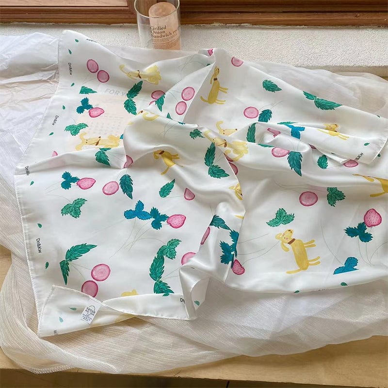 Dog and Strawberry Printed Scarf丨Lemonschunks