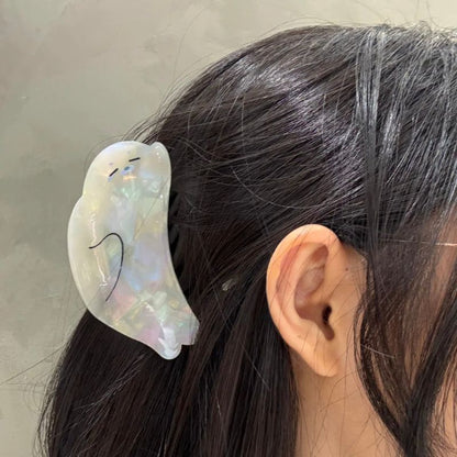 Squinting Transparent Iridescent White Seal Hair Claw