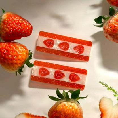 Strawberry with Cream Hair Clip Set
