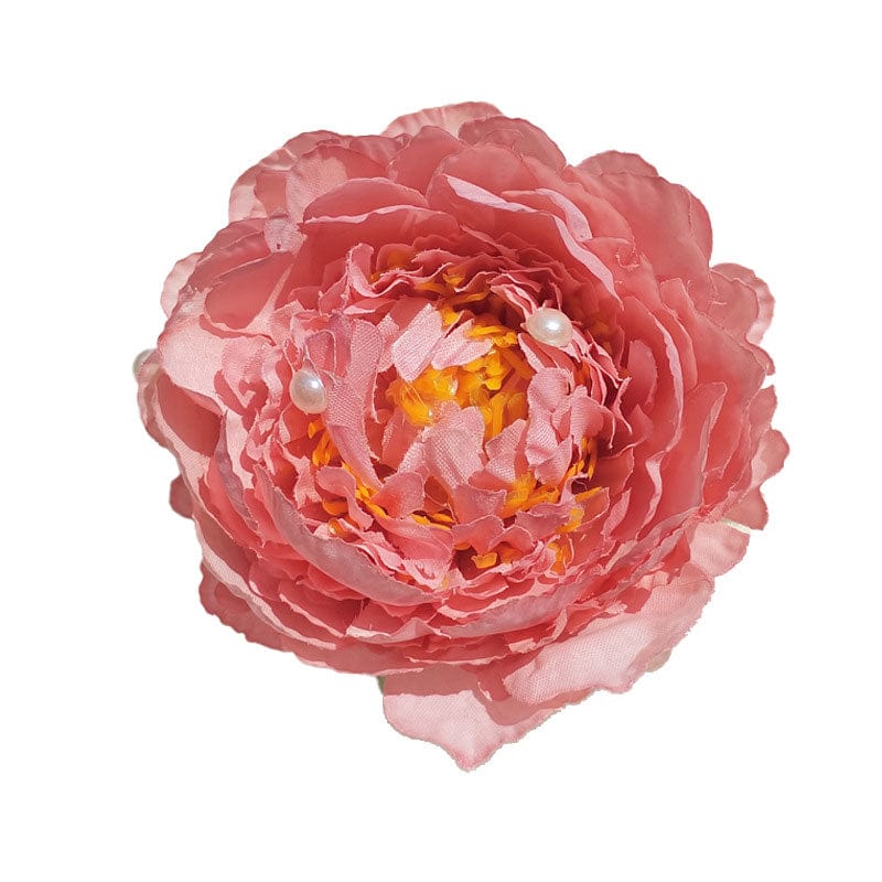Medium Red Bean Paste Pink Peony Silk Flower Hair Claw