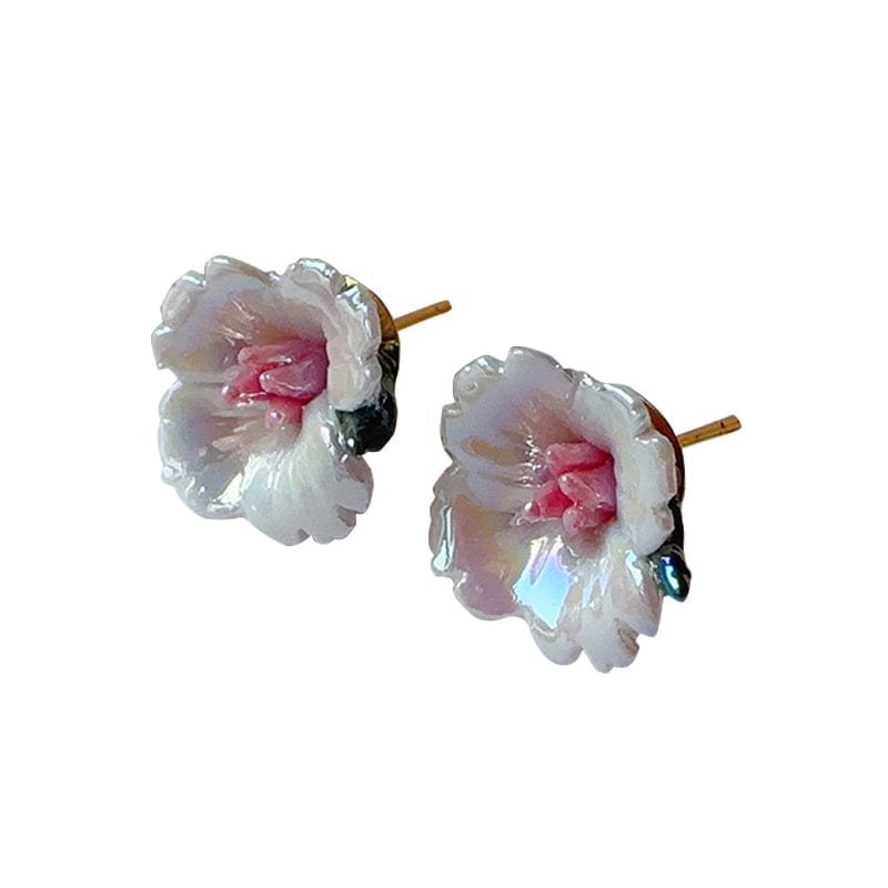 Small Ceramic Flower Earrings White