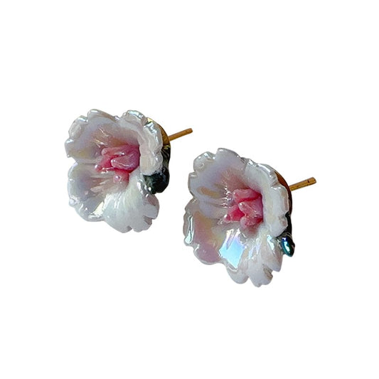 Small Ceramic Flower Earrings White