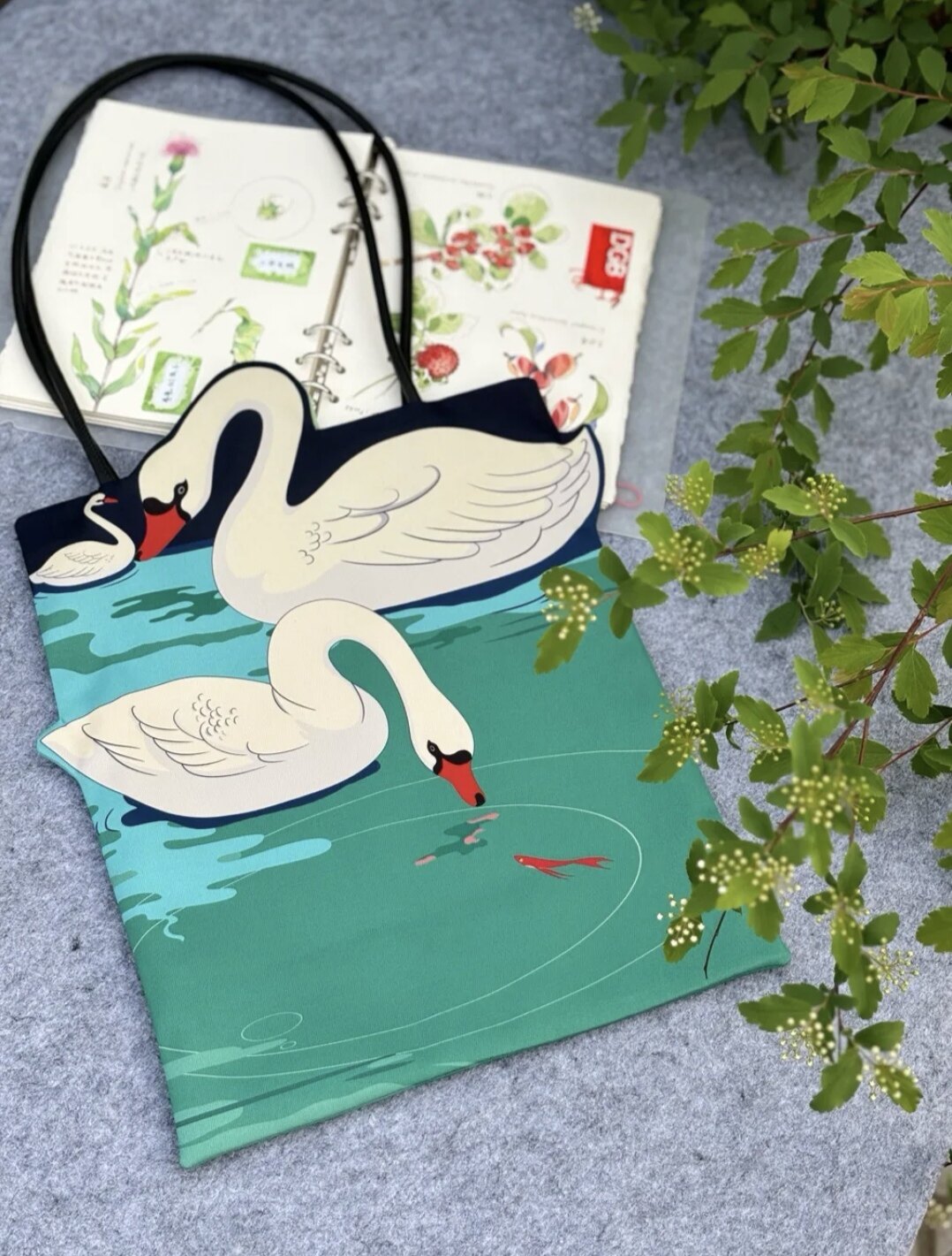 Illustrated Botanical Iris Tulip Caladium Leaf Begonia Lotus Swan Calla Lily Daffodil Tote Bag