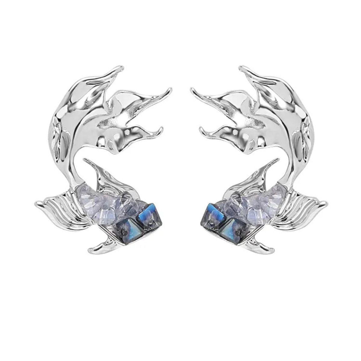 Gradient Blue Goldfish Earrings with 925 Silver Needles
