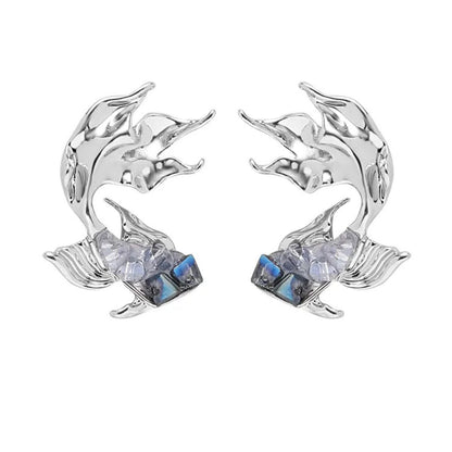 Gradient Blue Goldfish Earrings with 925 Silver Needles