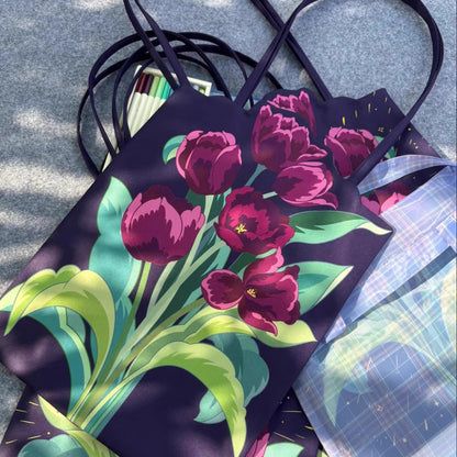 Illustrated Botanical Iris Tulip Caladium Leaf Begonia Lotus Swan Calla Lily Daffodil Tote Bag