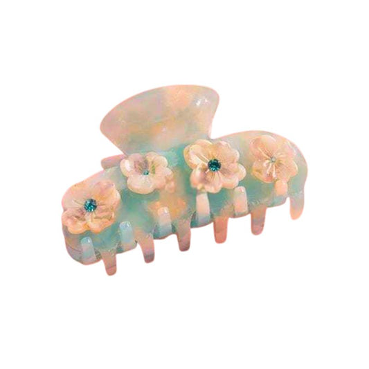Drill Acetate Flower Cute Hair Claw In Light Blue