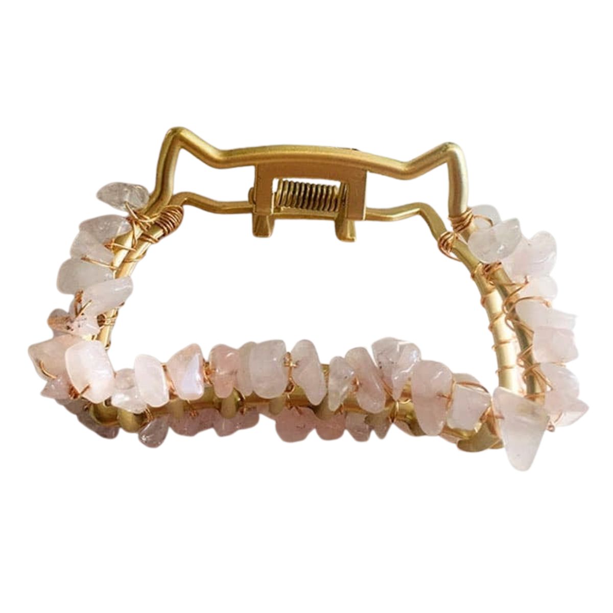 Pince à cheveux en métal avec pierre de guérison énergétique en quartz rose naturel | NueShiny