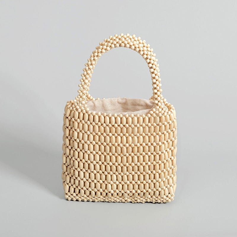 Ivory White Wood Beaded Handbag丨Lemonschunks