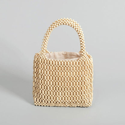 Ivory White Wood Beaded Handbag丨Lemonschunks