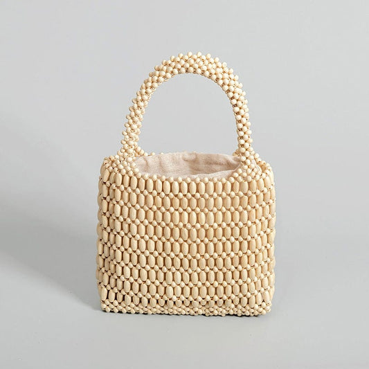 Ivory White Wood Beaded Handbag丨Lemonschunks