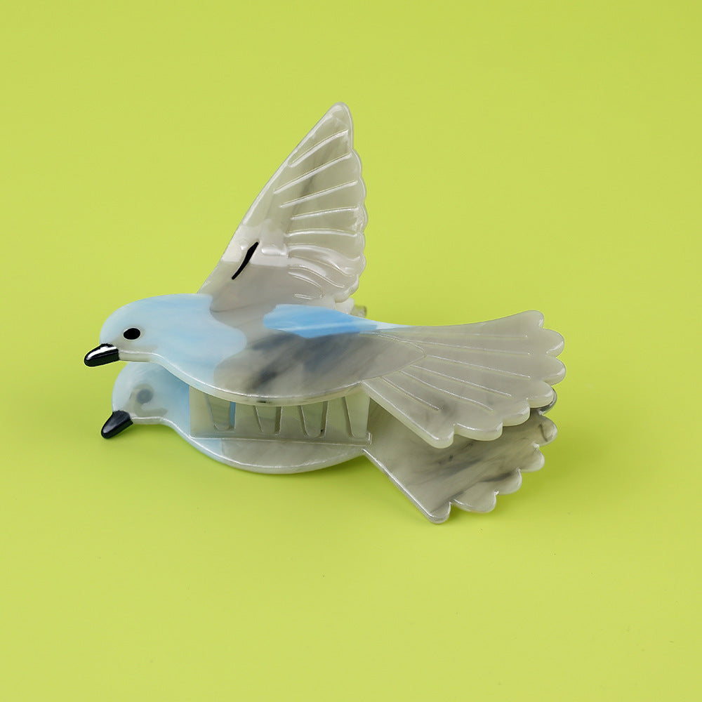 Large Grey Blue Magpie Hair Claw Clip