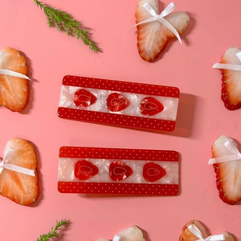 Strawberry with Cream Hair Clip Set