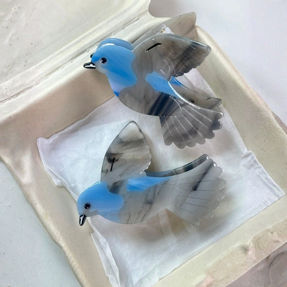 Large Grey Blue Magpie Hair Claw Clip