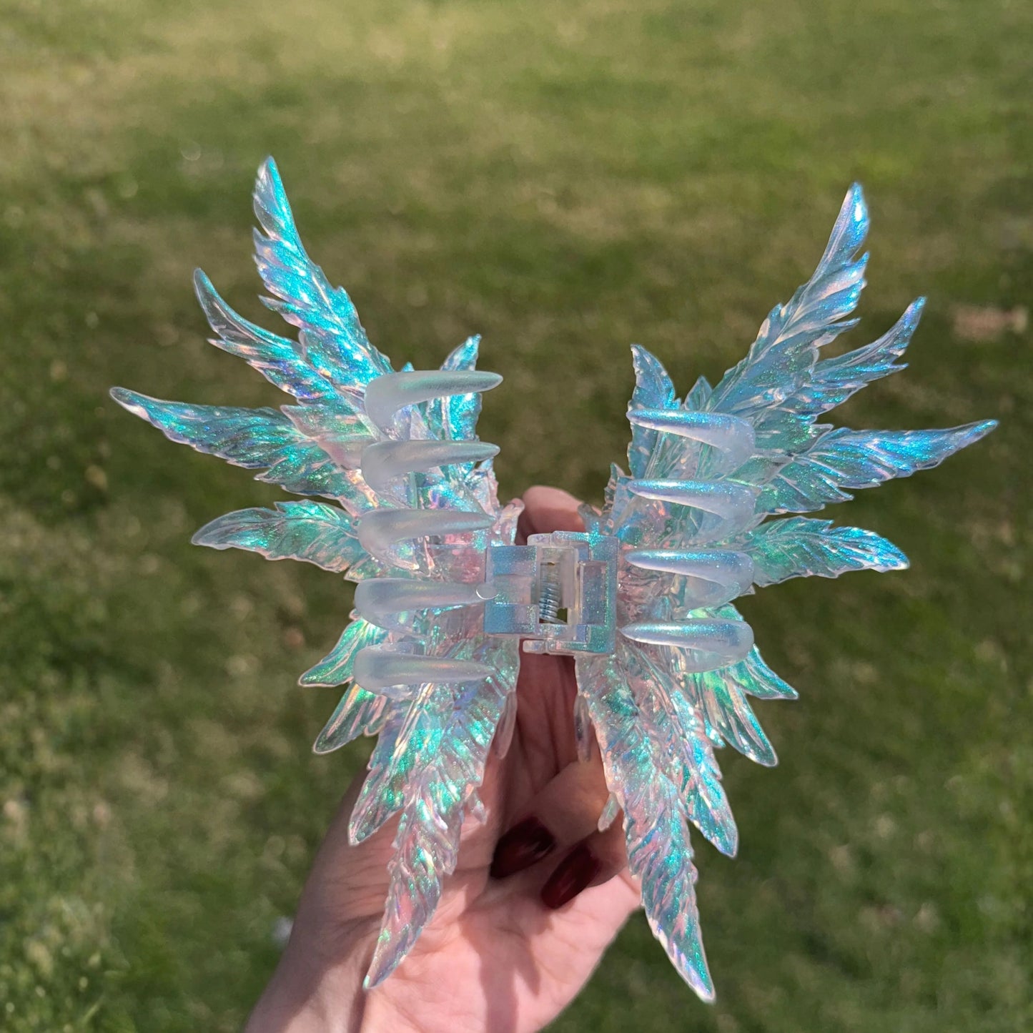 Jumbo Transparent Green Wing Hair Claw Clip