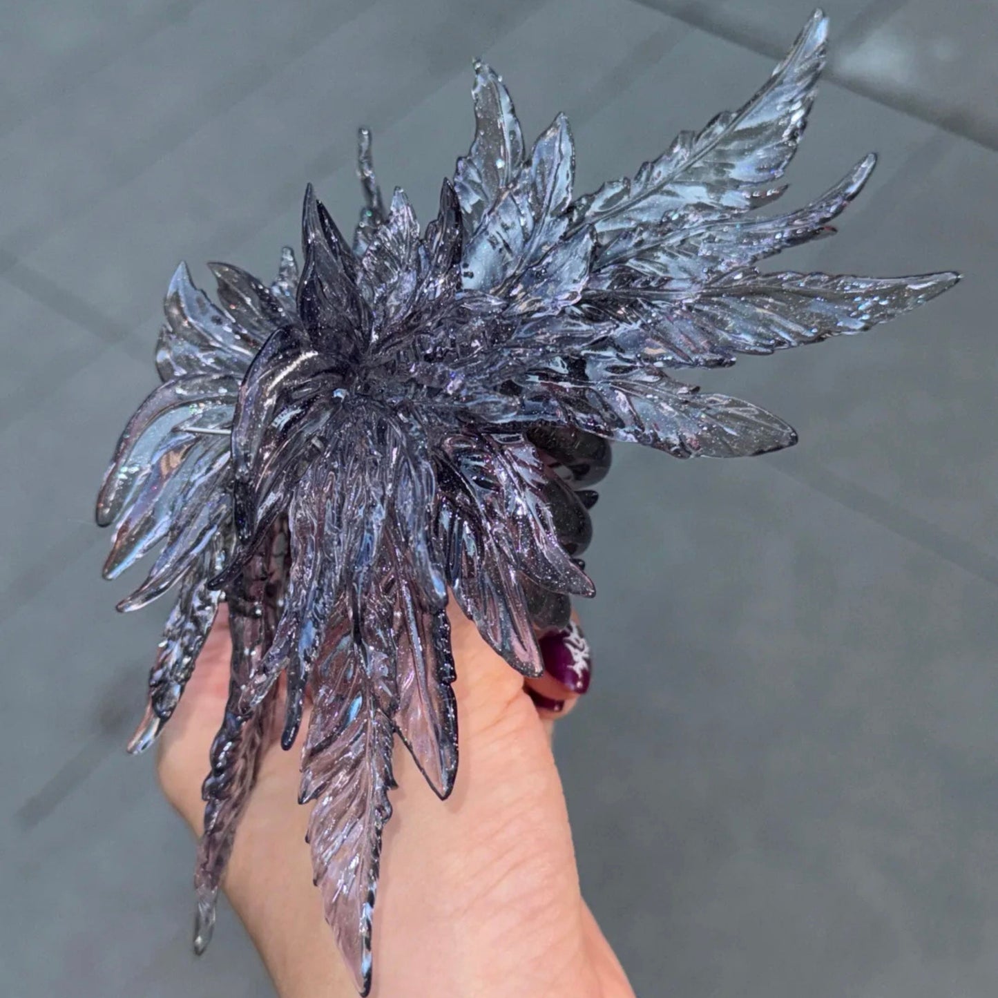 Jumbo Transparent Iridescent Black Wing Hair Claw Clip