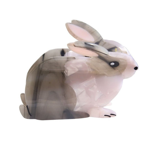 Medium Grey White Rabbit Hair Claw