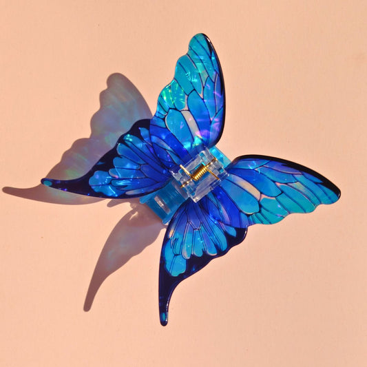 Blue Sea Ice Crystal Butterfly Hair Claw