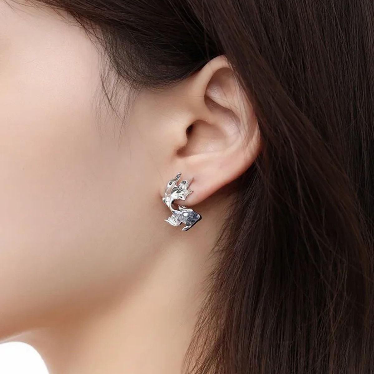 Gradient Blue Goldfish Earrings with 925 Silver Needles