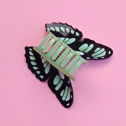 Black and Green Patterned Butterfly Hair Claw