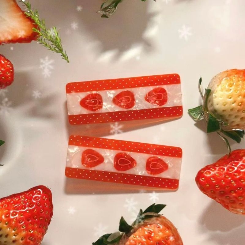 Strawberry with Cream Hair Clip Set