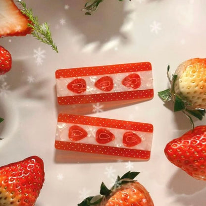 Strawberry with Cream Hair Clip Set