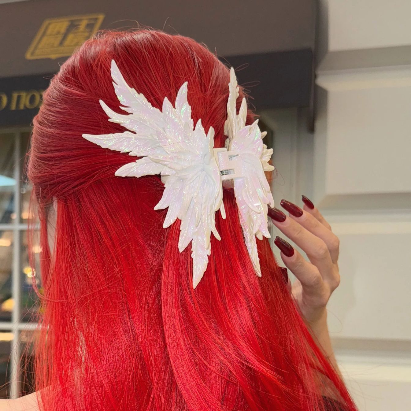Jumbo Iridescent White Wing Hair Claw Clip