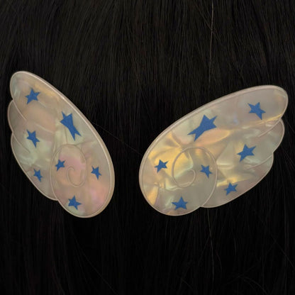 Cream White Vintage Wing Star Hair Clips Set