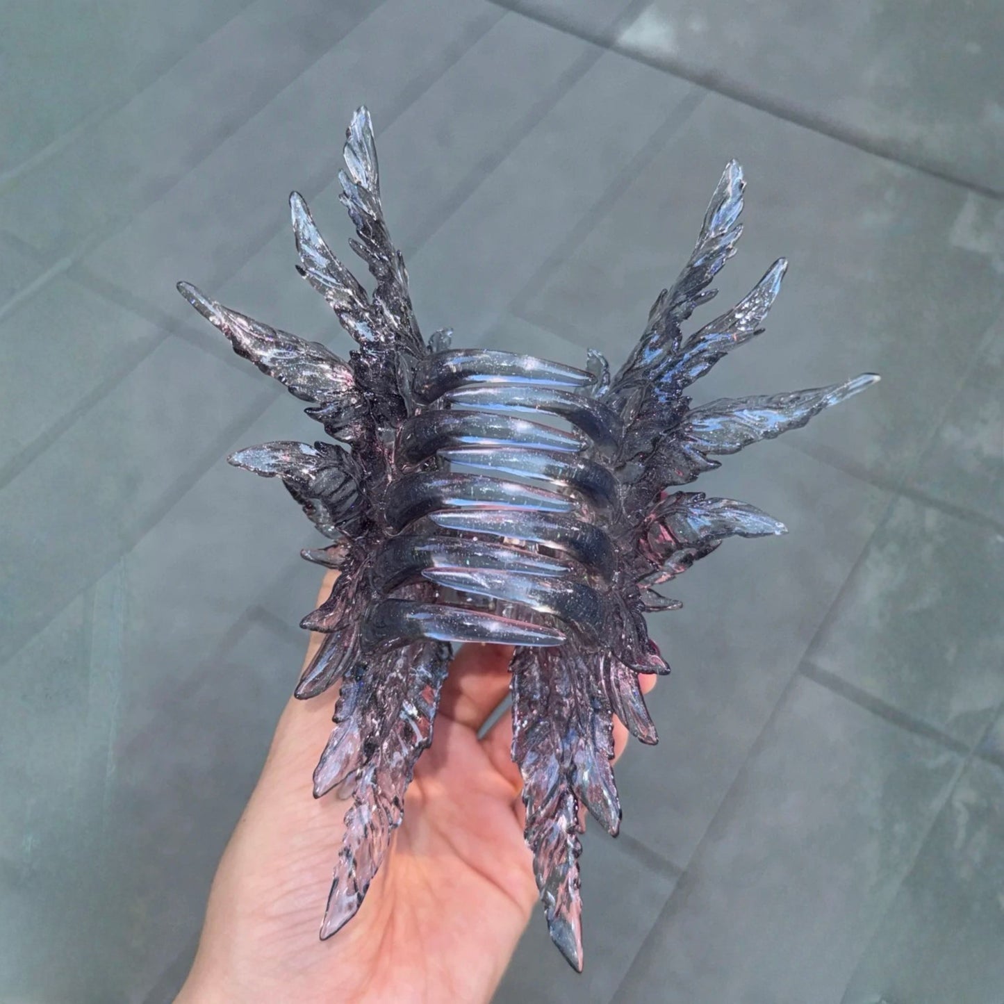 Jumbo Transparent Iridescent Black Wing Hair Claw Clip