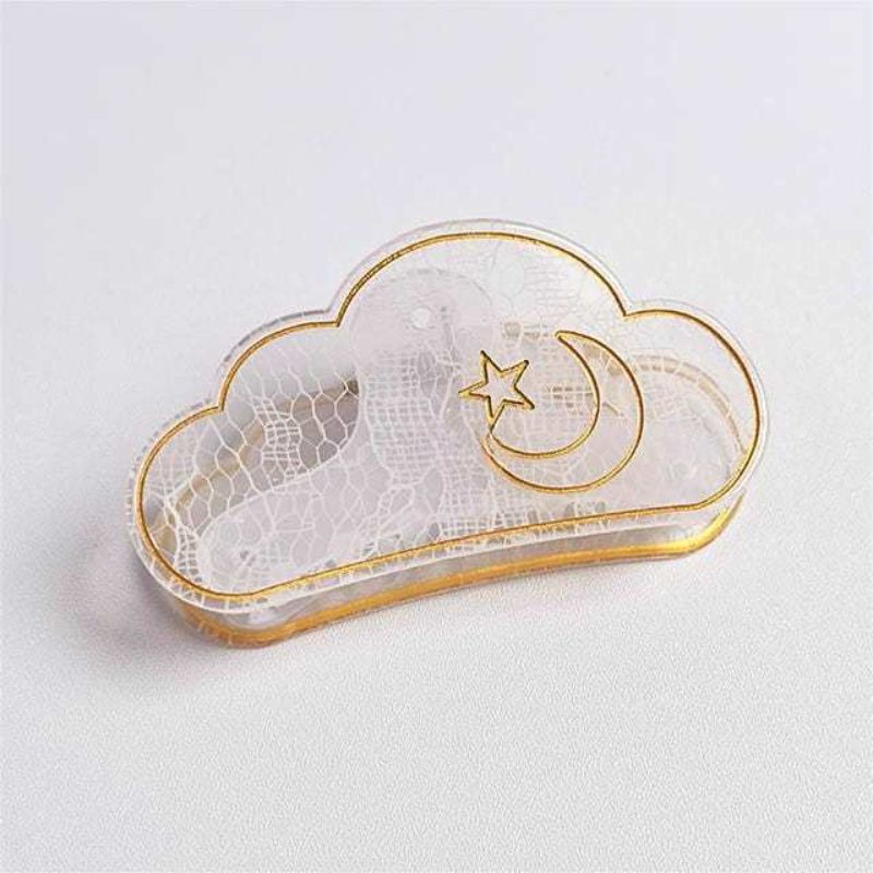 Stars & Moon Mesh Hair Clip In White
