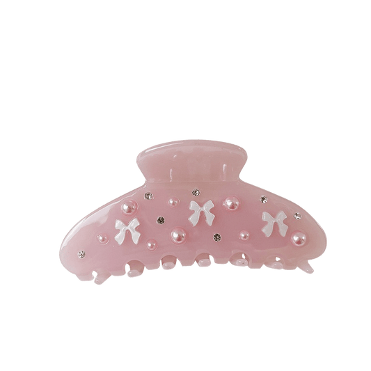 Large Pink Pearl Bow Tie Hair Claw