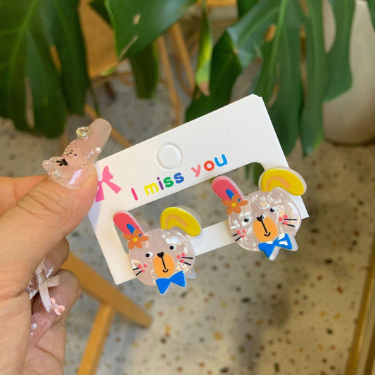 Mini White-Two-Color Ears Bunny-Circus Side Clip