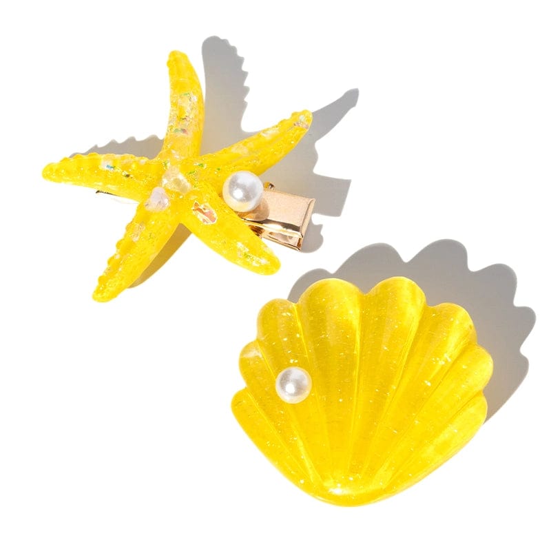 Yellow Shell Pearl Starfish Hair Clip Set丨NueShiny - Fhunks