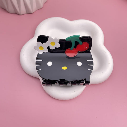 Medium  New Black Cherry Kitty Head Hair Claw