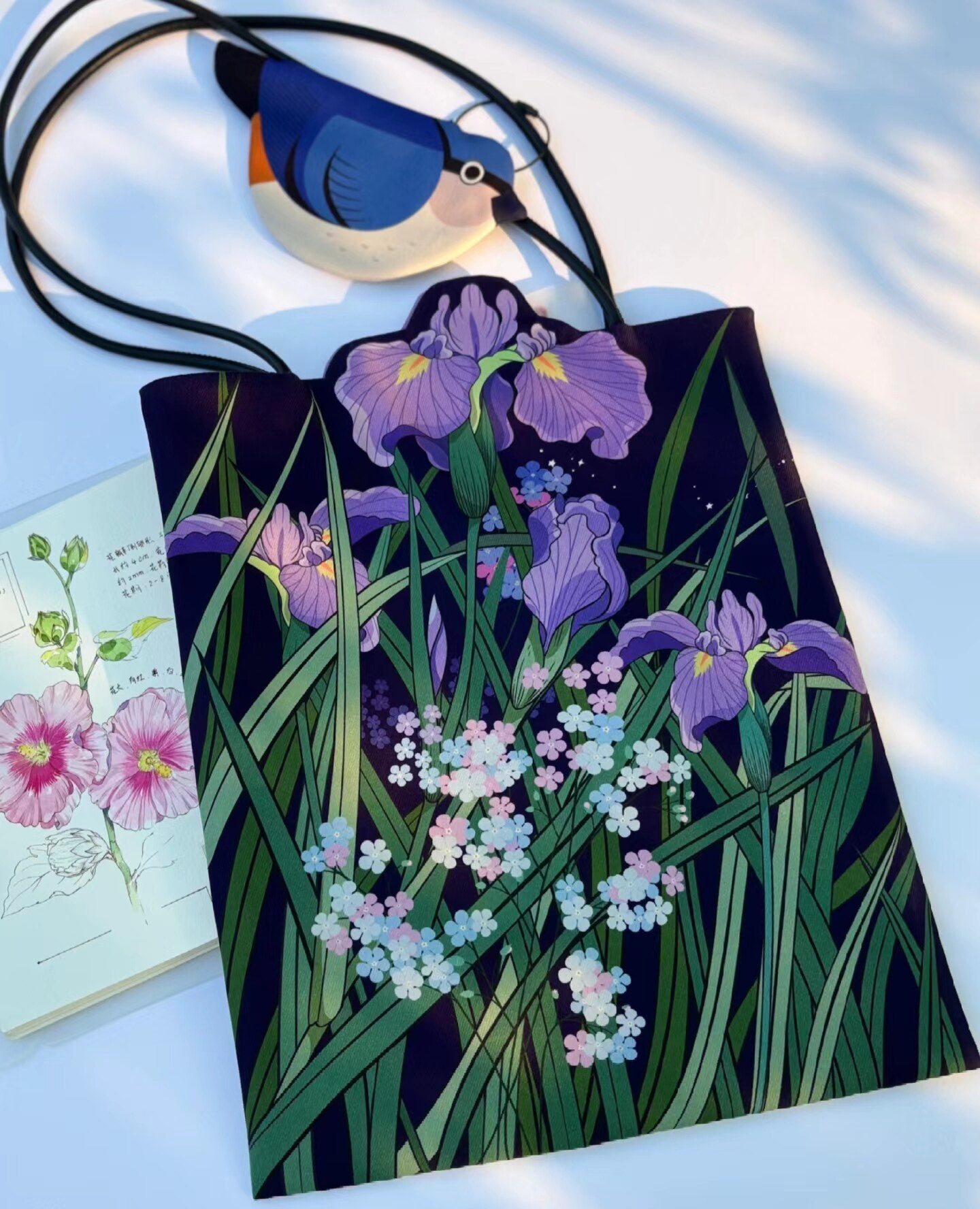 Illustrated Botanical Iris Tulip Caladium Leaf Begonia Lotus Swan Calla Lily Daffodil Tote Bag