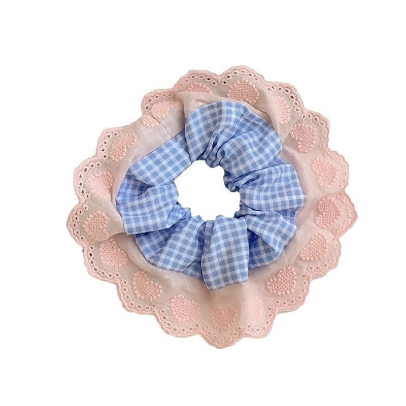 Peach blue checkered hair band