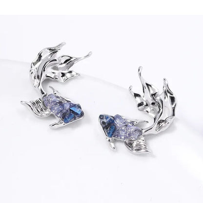 Gradient Blue Goldfish Earrings with 925 Silver Needles