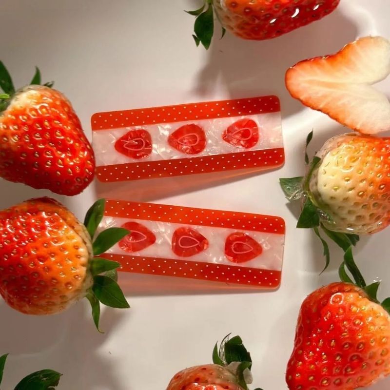 Strawberry with Cream Hair Clip Set