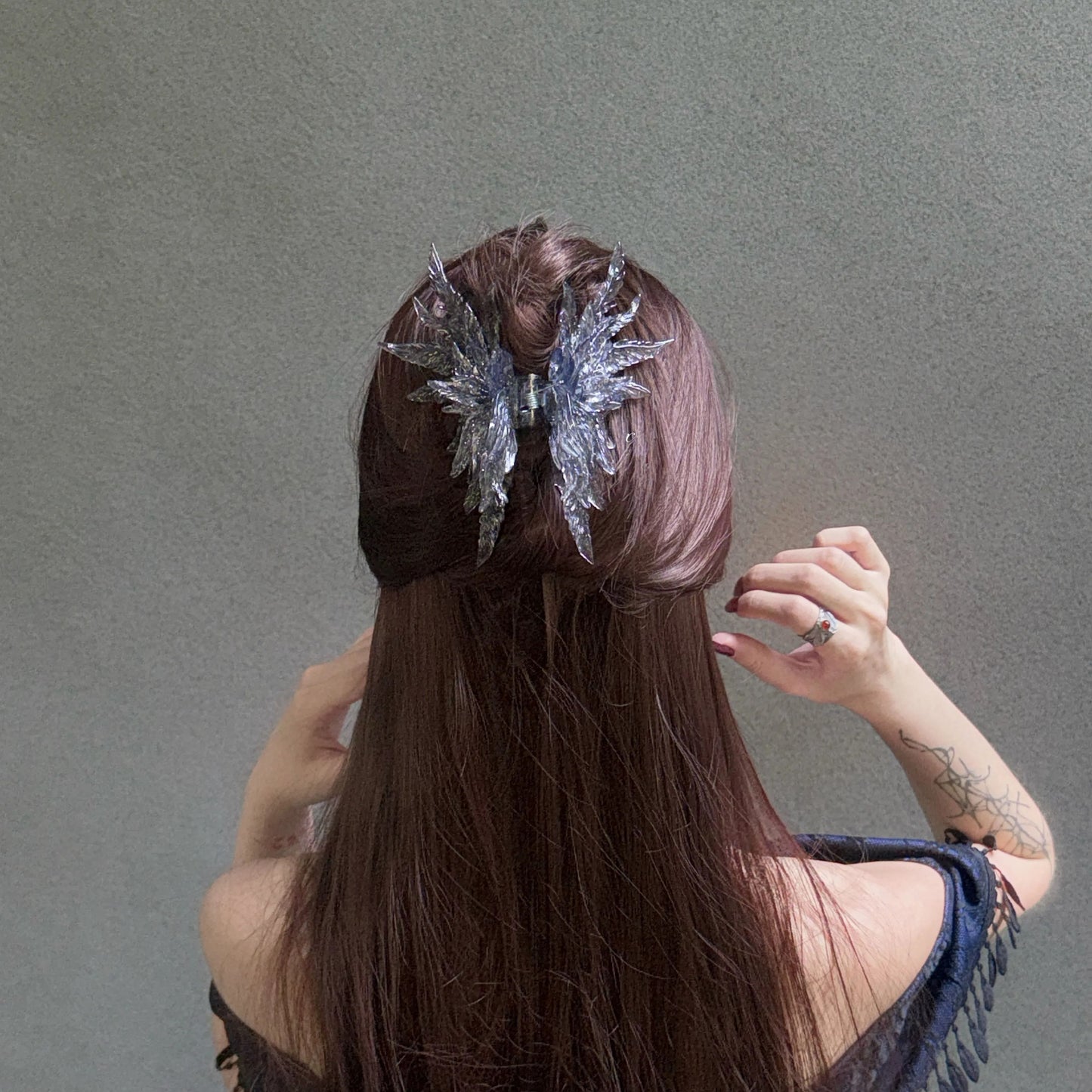 Jumbo Transparent Iridescent Black Wing Hair Claw Clip