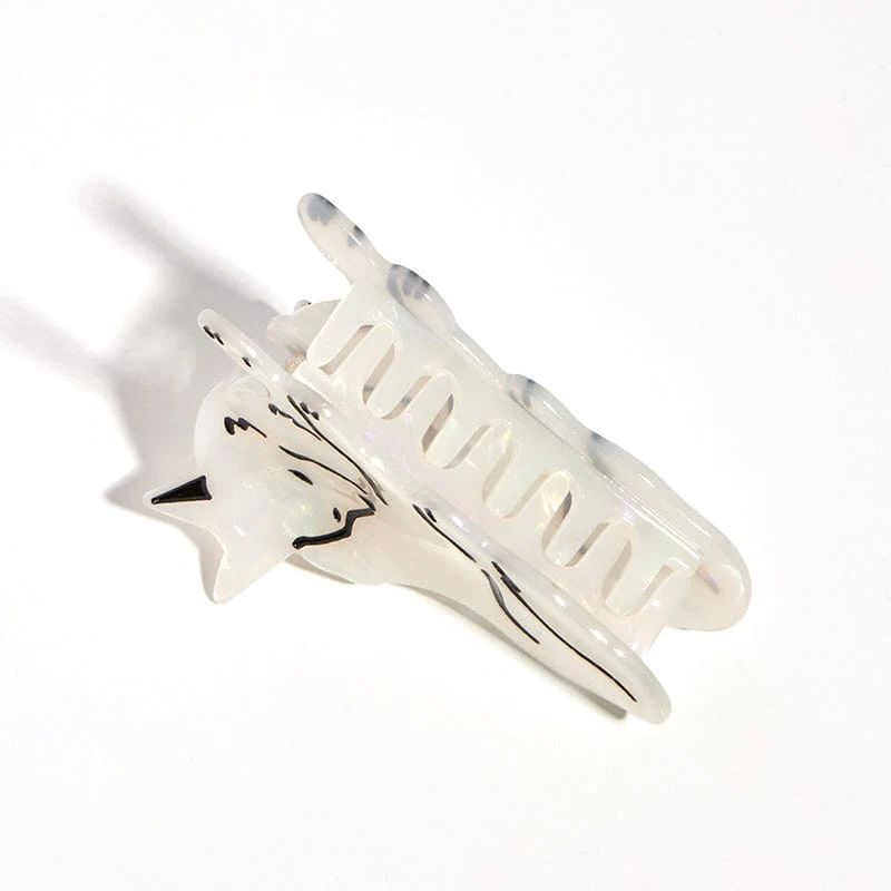 Medium White Wild Wolf Hair Claw Clip