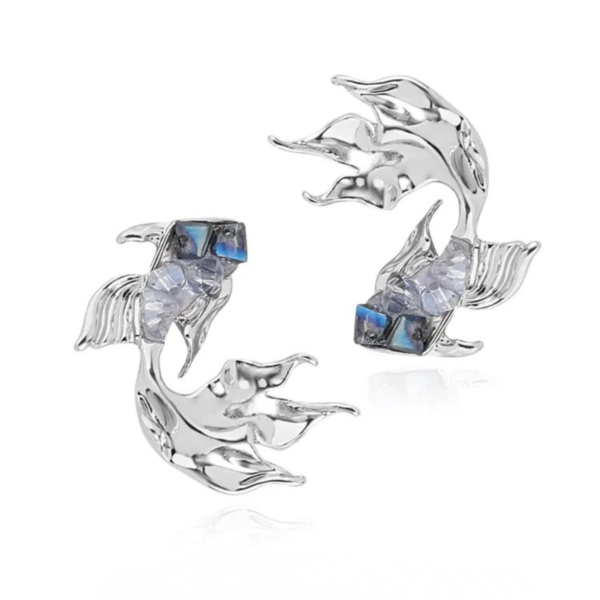 Gradient Blue Goldfish Earrings with 925 Silver Needles