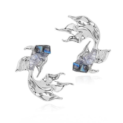 Gradient Blue Goldfish Earrings with 925 Silver Needles