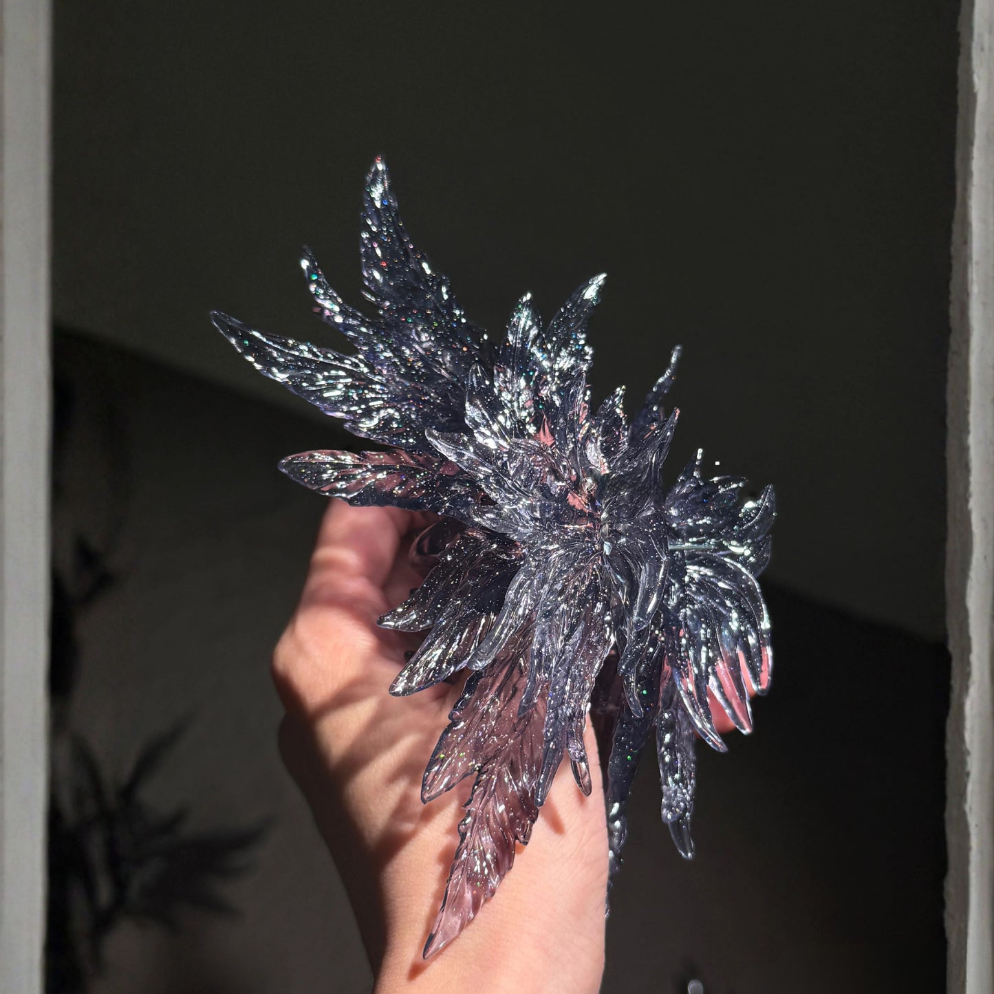 Jumbo Transparent Iridescent Black Wing Hair Claw Clip