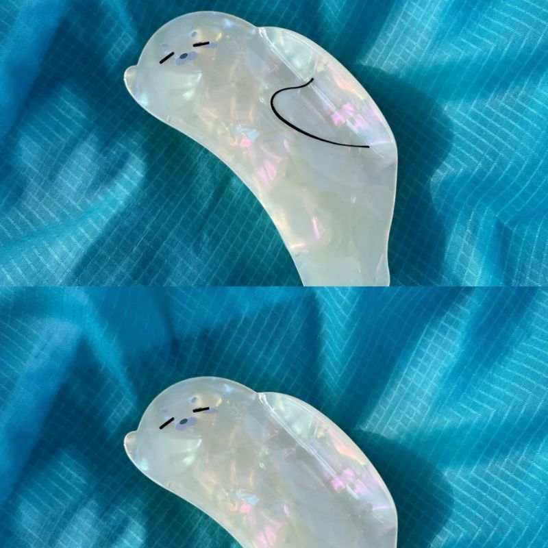 Squinting Transparent Iridescent White Seal Hair Claw