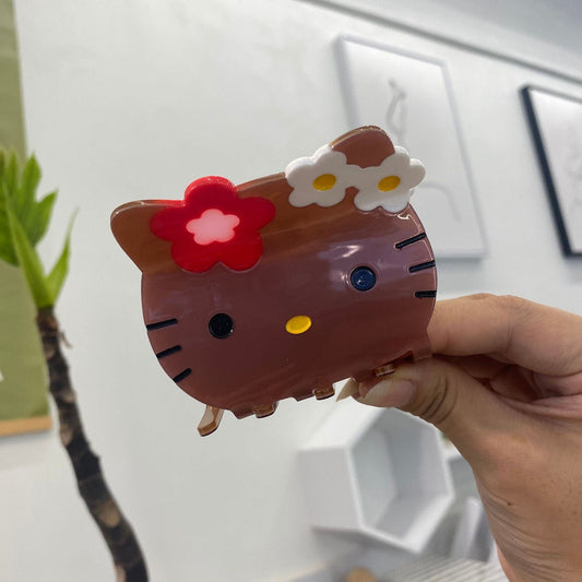 Medium  Brown Kitty Head Hair Claw