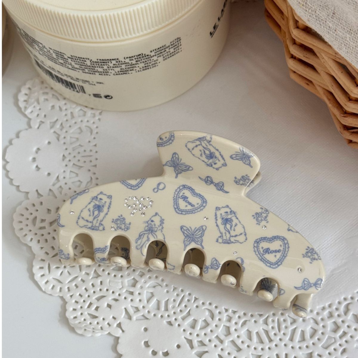 Cat Butterfly Print Rhinestone Bow Hair Claw丨Lemonschunks