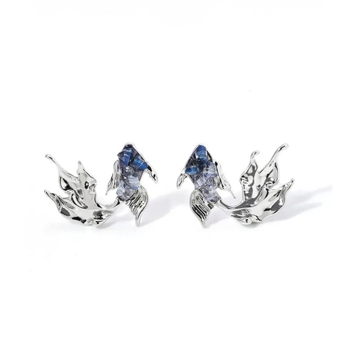 Gradient Blue Goldfish Earrings with 925 Silver Needles