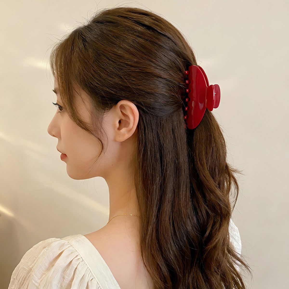 Large Cherry Red Solid Hair Claw Clip